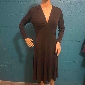 Brown V Neck Fit & Flare Dress by Maggy London Size 4